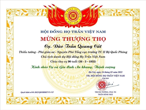 Lãnh đạo Hội đồng chúc mừng sinh nhật và mừng thọ Thiếu tướng, PGS Đào Trần Quang Cát
