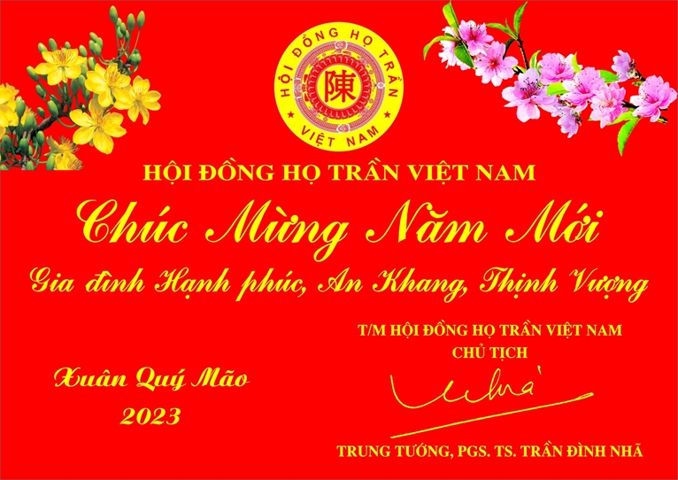 Thiệp Chúc mừng năm mới Quý Mão 2023 của Chủ tịch Hội đồng họ Trần Việt Nam